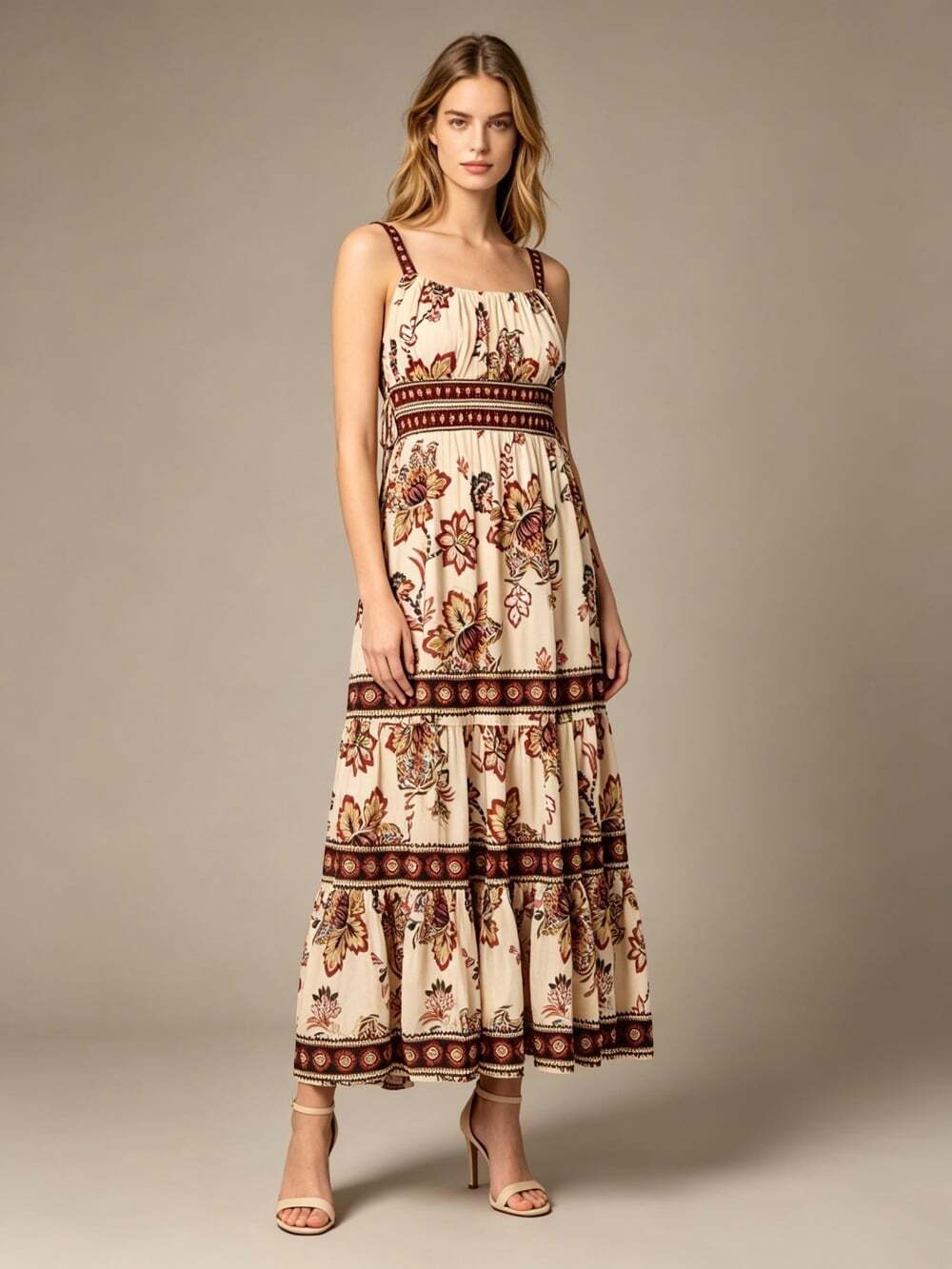 NWOT Farm Rio Aura Floral Sand Sleeveless Midi Dress Size XL